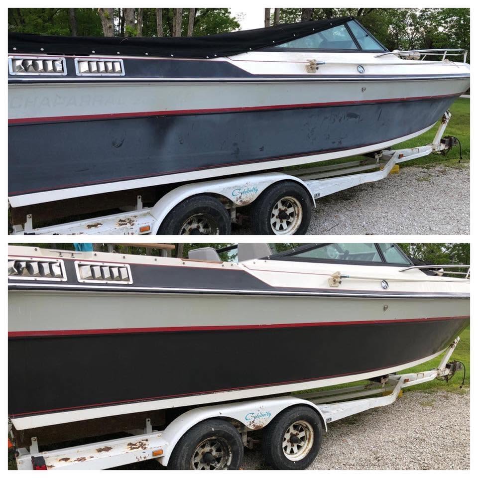 Boat hull before and after detailing