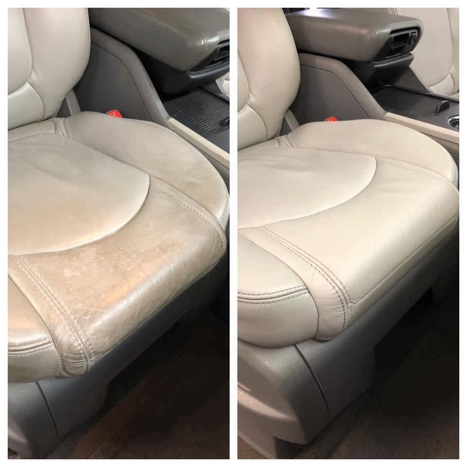 Leather seat before and after cleaning and conditioning