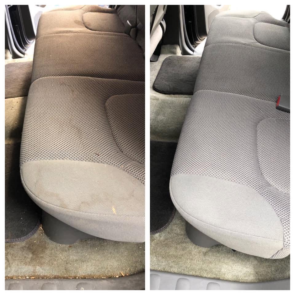 Truck bench seat before and after a deep interior clean